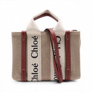 Chloe Woody Canvas Shoulder Bag Beige